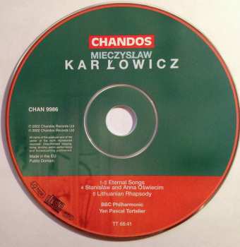 CD Mieczysław Karłowicz: Stanisław And Anna Oświecim / Lithuanian Rhapsody / Eternal Songs 321155