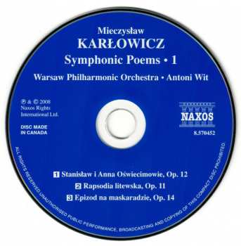 CD Mieczysław Karłowicz: Symphonic Poems • 1 316405