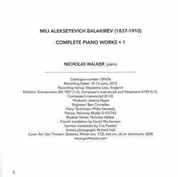 CD Mily Balakirev: Complete Piano Works • 1 (Piano Sonatas) 325874