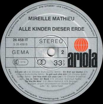 LP Mireille Mathieu: Alle Kinder Dieser Erde 387401