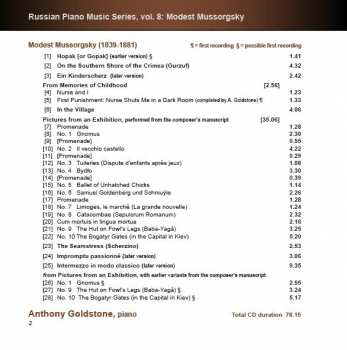 CD Modest Mussorgsky: Russian Piano Music Series: Vol. 8 - Modest Mussorgsky 408111