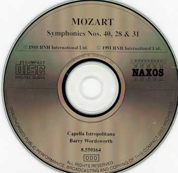 CD Wolfgang Amadeus Mozart: Symphony No.40 In G Minor / Symphony No.31 In D Major "Paris" / Symphony No.28 In C Major