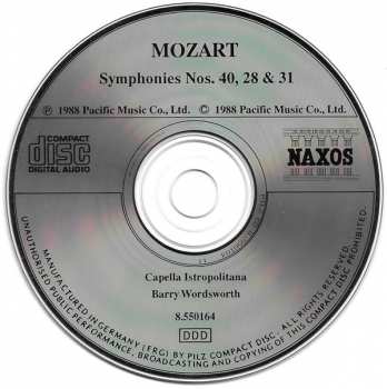 CD Wolfgang Amadeus Mozart: Symphony No.40 In G Minor / Symphony No.31 In D Major "Paris" / Symphony No.28 In C Major 407991