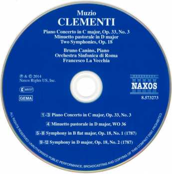 CD Muzio Clementi: Piano Concerto In C Major / Two Symphonies, Op. 18 119775