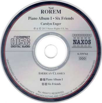 CD Ned Rorem: Piano Album I • Six Friends 535959