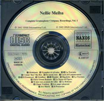 CD Nellie Melba: Complete Gramophone Company Recordings, Vol. 1 - The 1904 London Recordings 288579