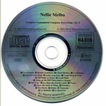CD Nellie Melba: Complete Gramophone Company Recordings, Vol. 2 - The 1904 London Recordings 340780