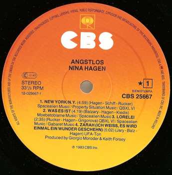 LP Nina Hagen: Angstlos