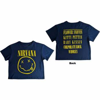 Merch Nirvana: Nirvana Ladies Crop Top: Yellow Smiley Flower Sniffin (back Print) (medium) M