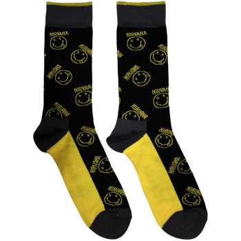 Merch Nirvana: Nirvana Unisex Ankle Socks: Happy Face & Logo Stripes (uk Size 6 - 11) UK Size 6 - 11