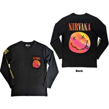 Merch Nirvana: Nirvana Unisex Long Sleeve T-shirt: Gradient Happy Face (back & Sleeve Print) (medium) M