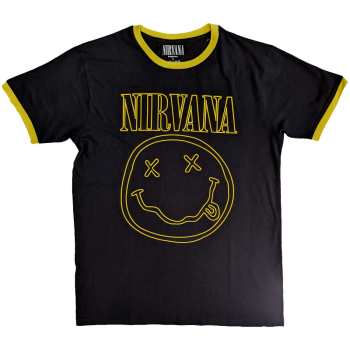 Merch Nirvana: Nirvana Unisex Ringer T-shirt: Outline Happy Face (large) L