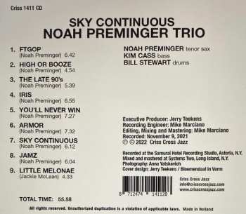 CD Noah Preminger Trio: Sky Continuous 481634