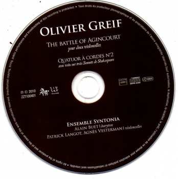CD Olivier Greif: The Battle Of Agincourt - Quatuor À Cordes No.2 309480