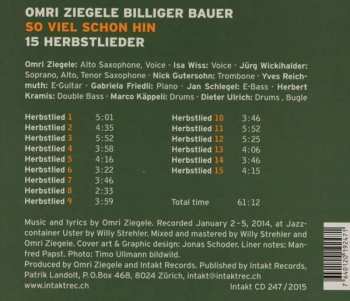 CD Omri Ziegele Billiger Bauer: So Viel Schon Hin. 15 Herbstlieder 451662