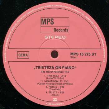 LP The Oscar Peterson Trio: Tristeza On Piano 425659