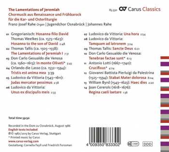 CD Osnabrücker Jugendchor: The Lamentations Of Jeremiah (Chormusik Aus Renaissance Und Frühbarock) DIGI 294269