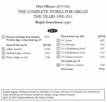 2CD Otto Olsson: The Complete Works For Organ: The Years 1909-1911 326775
