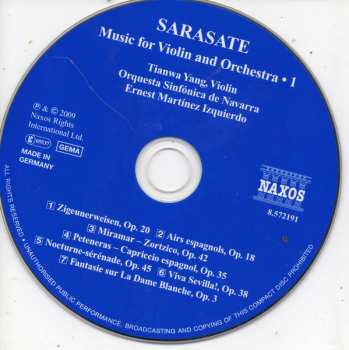 CD Pablo De Sarasate: Music For Violin And Orchestra - 1 - Zigeunerweisen / Airs Espnols / Viva Sevilla! 123037