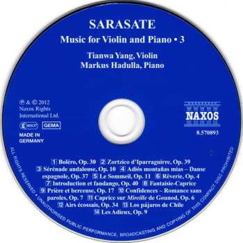 CD Pablo De Sarasate: Music For Violin And Piano • 3 458973