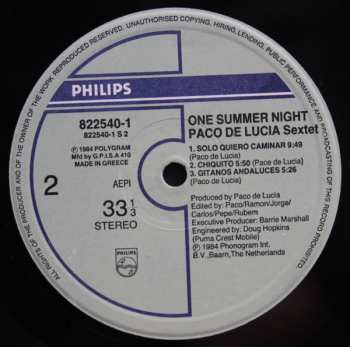 LP Paco De Lucia Sextet: Live... One Summer Night 482554