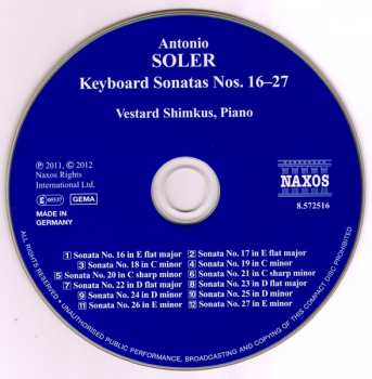 CD Padre Antonio Soler: Keyboard Sonatas Nos. 16-27 116952