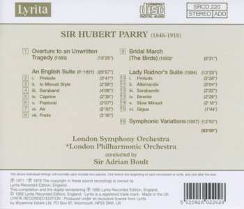 CD Charles Hubert Hastings Parry: Overture To An Unwritten Tragedy • An English Suite • Bridal March (The Birds) • Lady Radnor's Suite • Symphonic Variations 541724