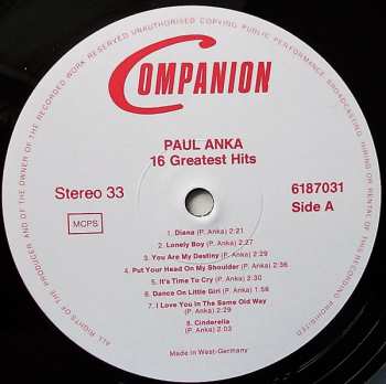 LP Paul Anka: 16 Greatest Hits 414373