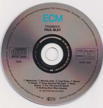 CD Paul Bley: Fragments 474548
