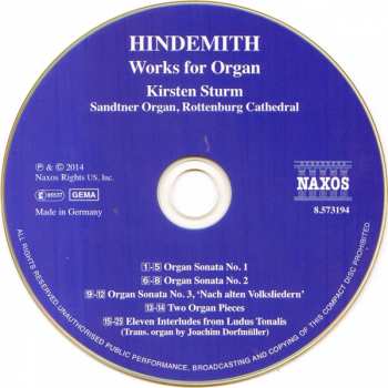 CD Paul Hindemith: Organ Sonatas Nos. 1-3 259096