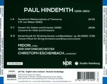 CD Paul Hindemith: Violinkonzert, Symphonic Metamorphosis & Konzertmusik, Op. 50 157997