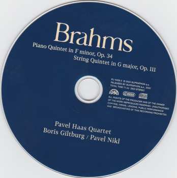 CD Pavel Haas Quartet: Piano Quintet In F Minor, Op. 34 - String Quintet In G Major, Op. 111 395094