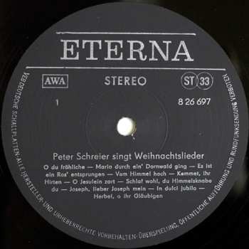 LP Peter Schreier: Peter Schreier Singt Weihnachtslieder 280205