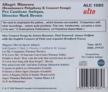 CD Pro Cantione Antiqua: Allegri: Miserere Renaissance Polyphony & Consort Songs 320018