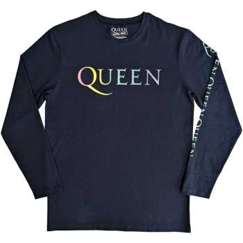 Merch Queen: Queen Unisex Long Sleeve T-shirt: Rainbow Crest (back & Sleeve Print) (x-large) XL
