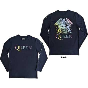 Merch Queen: Queen Unisex Long Sleeve T-shirt: Rainbow Crest (back & Sleeve Print) (medium) M