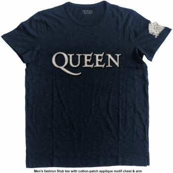 Merch Queen: Queen Unisex T-shirt: Logo & Crest (applique) (large) L