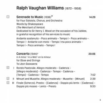 SACD Ralph Vaughan Williams: Piano Concerto, Oboe Concerto, Serenade To Music, Flos Campi 316946