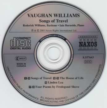 CD Ralph Vaughan Williams: Songs Of Travel • The House Of Life • Four Poems By Fredegond Shove 324584