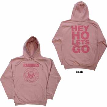 Merch Ramones: Ramones Unisex Pullover Hoodie: Pink Hey Ho Seal (back Print) (medium) M