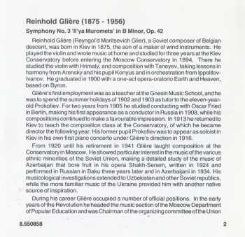 CD Reinhold Gliere: Symphony No. 3 In B Minor, Op. 42, "Il'ya Muromets" 315906