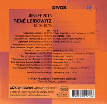 2CD René Leibowitz: Compositeur 390450