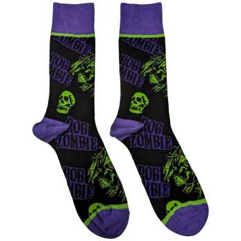 Merch Rob Zombie: Rob Zombie Unisex Ankle Socks: Skull Face Green/purple (uk Size 7 - 11) 42 - 47