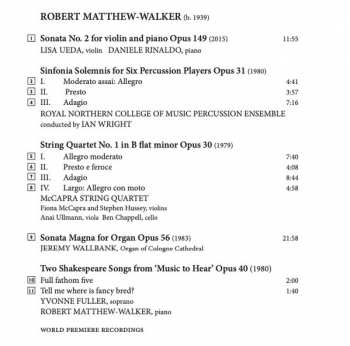 CD Robert Matthew-Walker: Violin Sonata No.2 • Sinfonia Solemnis • String Quartet No.1 • Sonata Magna • Two Shakespeare Songs