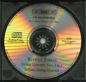 CD Rudolf Tobias: String Quartets Nos. 1 & 2