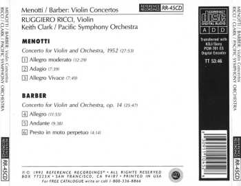 CD Ruggiero Ricci: Menotti / Barber: Violin Concertos 485257