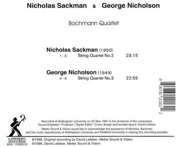 CD Nicholas Sackman: String Quartet No. 2 / String Quartet No. 3