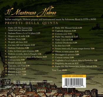 CD Salomone Rossi: Il Mantovano Hebreo: Italian Madrigals, Hebrew Prayers And Instrumental Music 119618