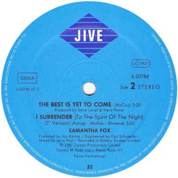 LP Samantha Fox: I Surrender (To The Spirit Of The Night)