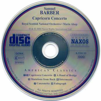 CD Samuel Barber: Capricorn Concerto • A Hand Of Bridge • Intermezzo From Vanessa 296112